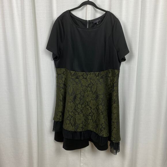 Eloquii Studio Black&Green Brocade Lace Fit&Flare Midi Dress Sz.24W NWT - Picture 4 of 16